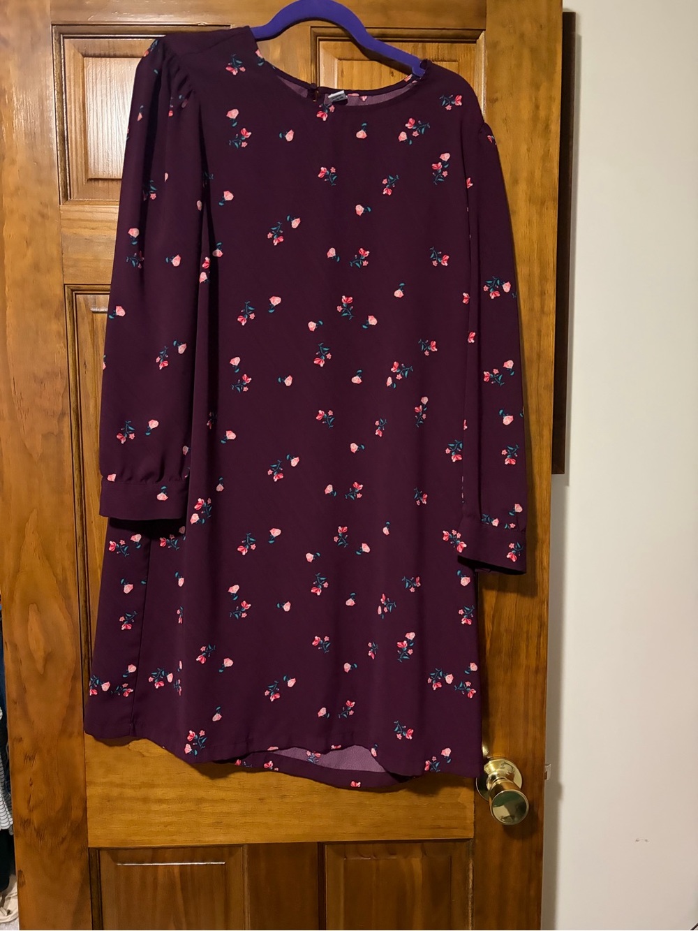 Old Navy Plum Floral Long-Sleeve Shift Dress with Pink Accents